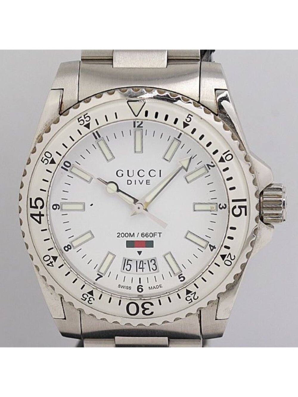 Gucci Dive 136.3 Quartz White Dial Date Watch Tam - Picture 1 of 4
